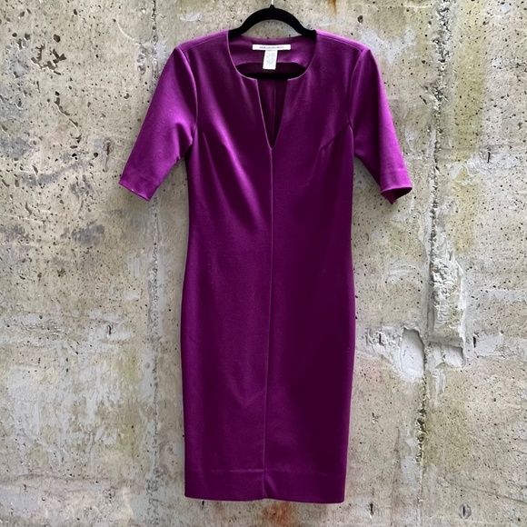Diane von Furstenberg (DVF) Aurora Wool Sheath Dress, Plum, Size 4 - Picture 4 of 15
